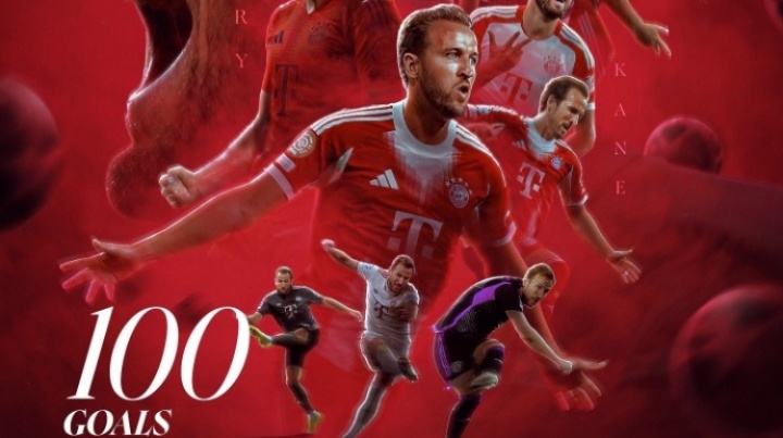 高效！凯恩双响打进拜仁生涯100球，仅用104场破C罗、哈兰德纪录