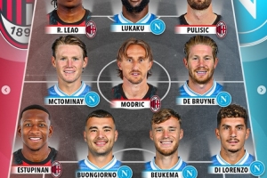 中场大师对决，那不勒斯vsAC米兰最佳阵：莫德里奇、德布劳内领衔