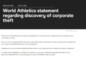 谁干的？世界田联发文，公司遭遇三名员工窃取150多万欧元