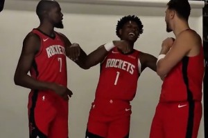 阿杜让阿门C位！火箭媒体日 阿门+申京+杜兰特三巨头终于合体